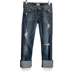 Y2K Hudson Jeans Ginny Crop Straight Leg With Cuff Distressed Size 24 USA Made